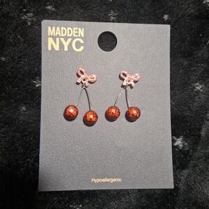 Retro ed Cherry Pink Bow Earrings Madden NYC Sparkly Disco Ball